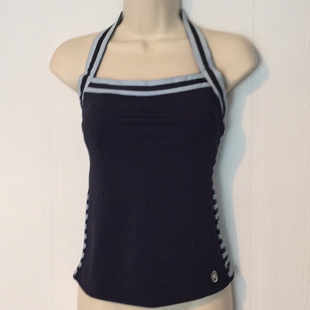 Navy Halter Tank Top with Contrast Trim - Women